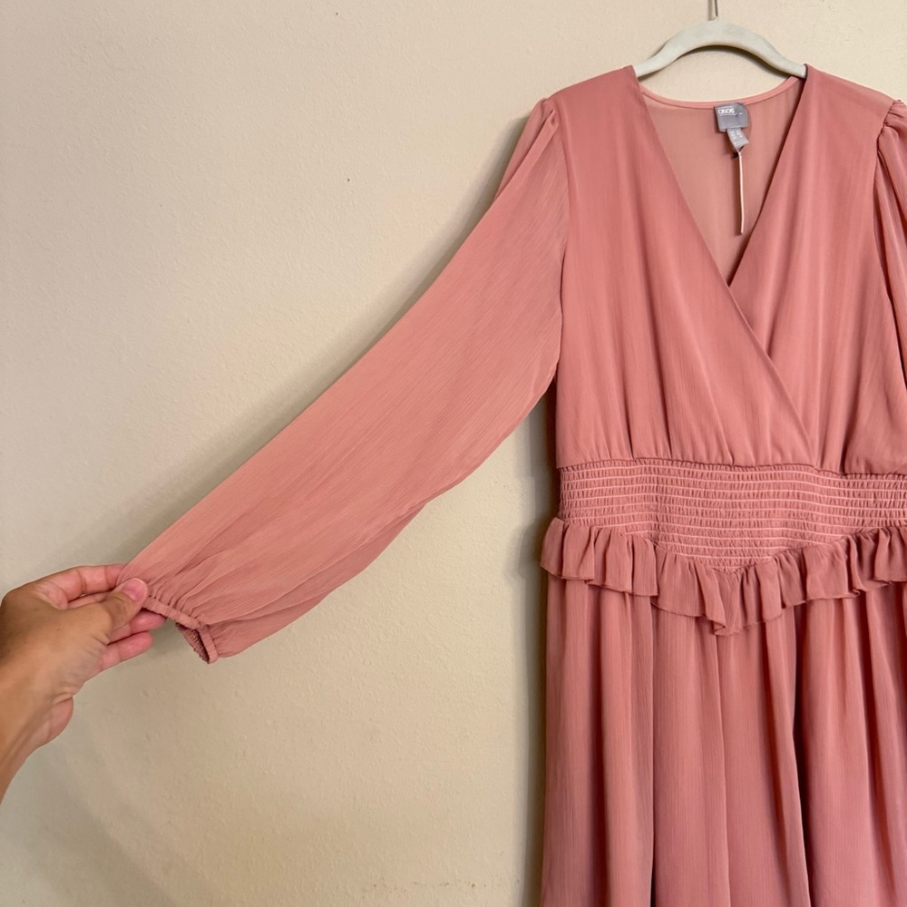 ASOS Pink Ruffled Long Sleeve Smocked Waist Casual Party Dress 12 NEW - Picture 7 of 16